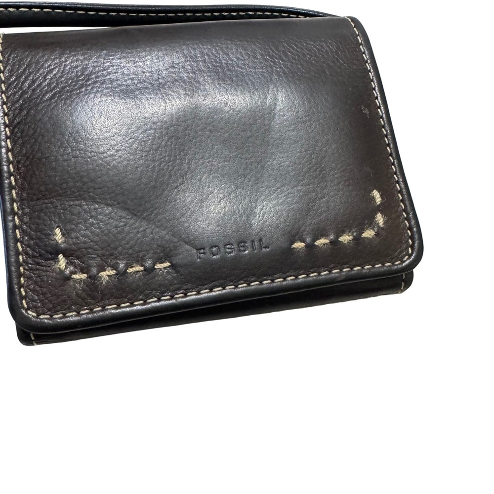 Fossil Wallet Crossbody Bag Womens Small Dark Brown Leather Good Whipstitch - Picture 6 of 11